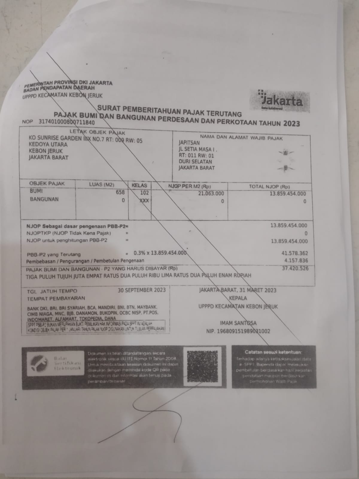 Tanah Dijual di Sunrise Garden Jakarta Barat